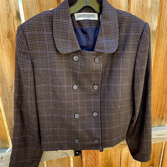 Fabulous Fall Wool Houndstooth Cropped Menswear Double Busted ButtonDown Jacket - Picture 8 of 12
